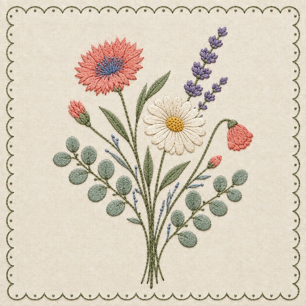 Wildflower bouquet embroidery kit